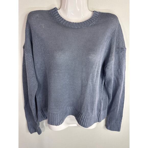 Madewell Linen Drop Shoulder Sweater in Blue Jay Size Medium NWT Coastal Drapey - Picture 3 of 11